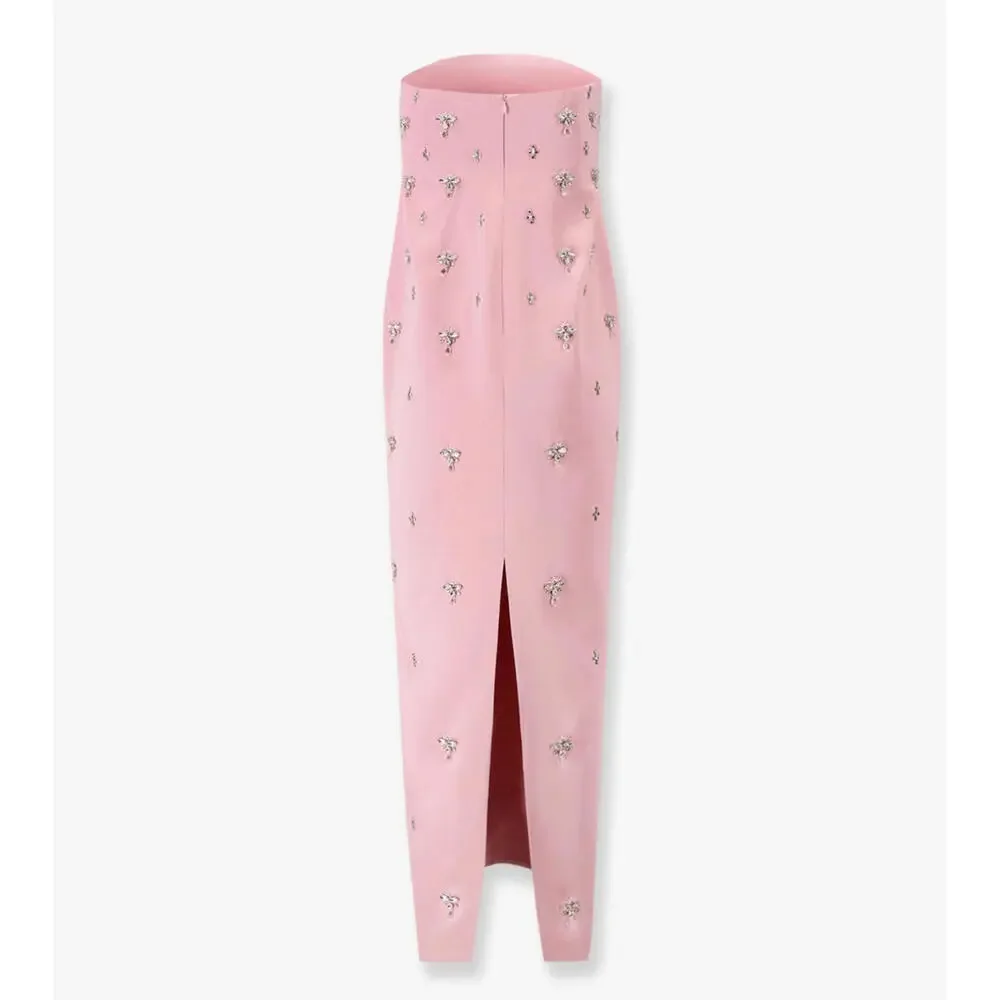 NWT $1098 Elise Blush Pink Satin Crystal Beaded Dress Gown Cocktail XS Rare - Picture 11 of 16
